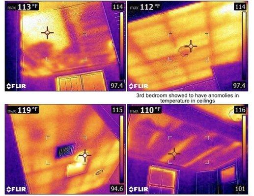 Thermal imaging - pointed at ceiling showing insulation not working