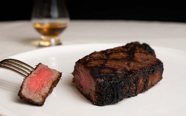 NY strip and whisky