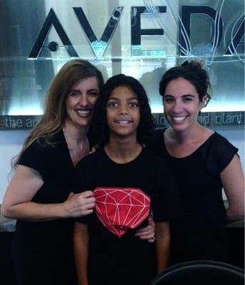 Oliver with salon owner. Desiree and stylist, Brie.