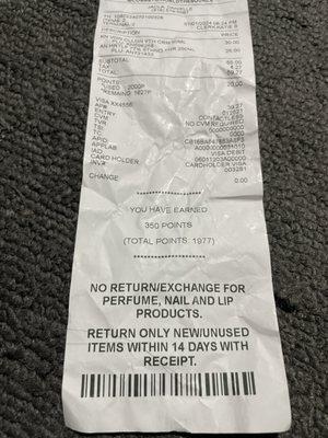 Receipt that says Return Only New/Unused items