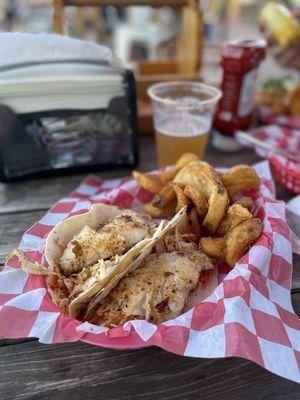 Fish tacos and fries