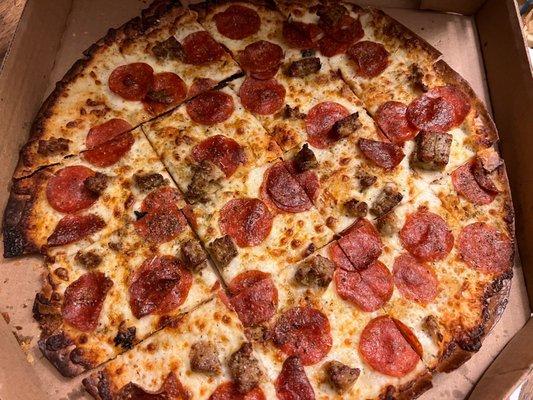 Thin crust: pepperoni and sausage