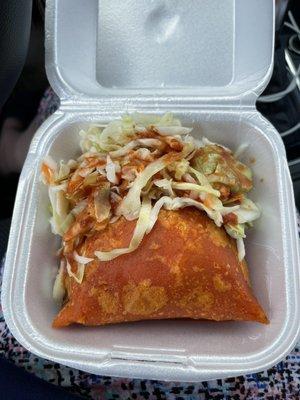 Chicken & rice empanada w slaw and salsa