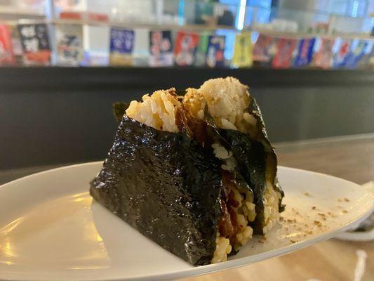 Triangle kimbap with spicy pork