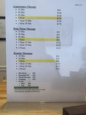 Pricing Menu