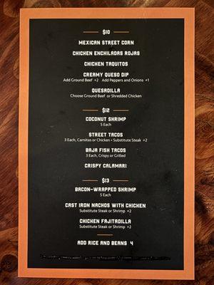 Happy hour menu as of 3/5/24.