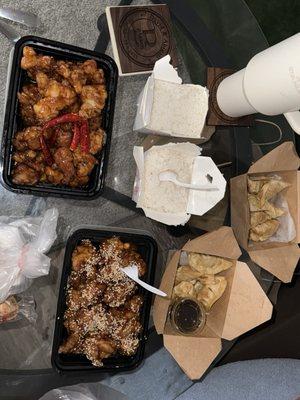 Orange chicken  Sesame chicken  Potstickers White Rice