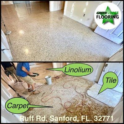 Terrazzo Covered with tile, linoleum & carpet