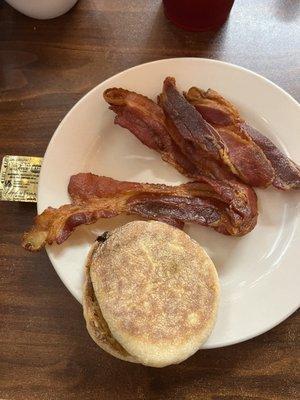 Toasted English muffin, bacon