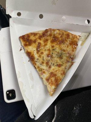 Pizza tastes good but tiny teeny piece compared to typical Sbarro slice size which normally fills the "to go" container