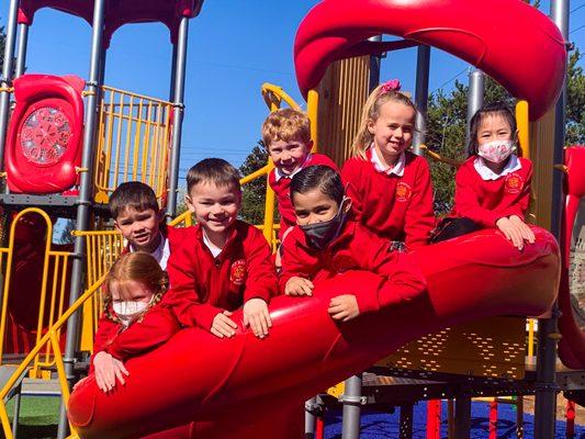 Kindergarteners having fun at recess!