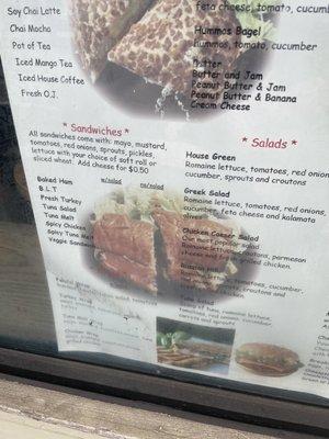 Salad and sandwich menu