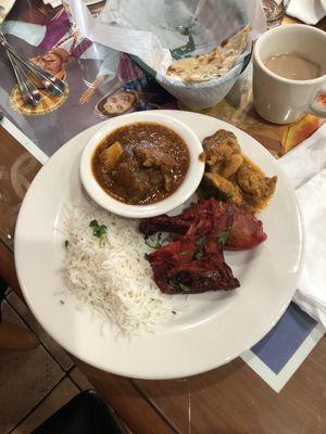 Goat Curry, chicken, naan and chai tea