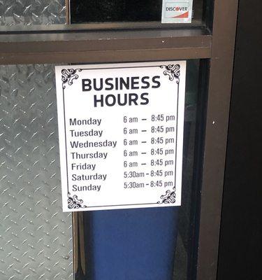 New business hours.