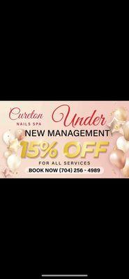 Under new management 15% OFF 3/1-3/25/24