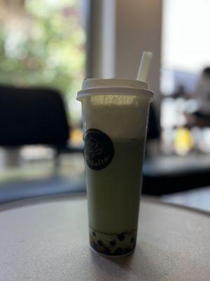 Matcha Latte with Cheese Foam and Boba