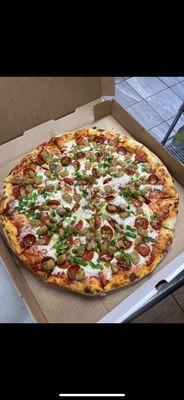 Pepperoni, sausage, and green pepper