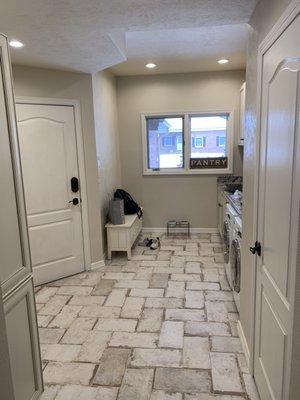 Newly finished Mudroom where we combined a smaller storage room with the hallway from garage.