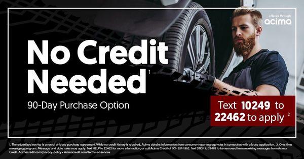 AJ wheels and tires offers no credit needed financing. Simply text 10249 to  22462