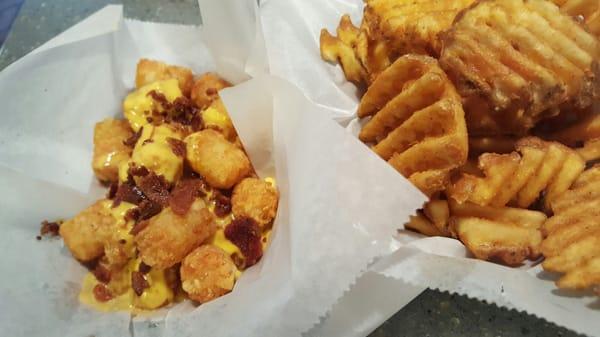 Bacon cheese tots and waffle fries