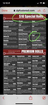 $10 menu price