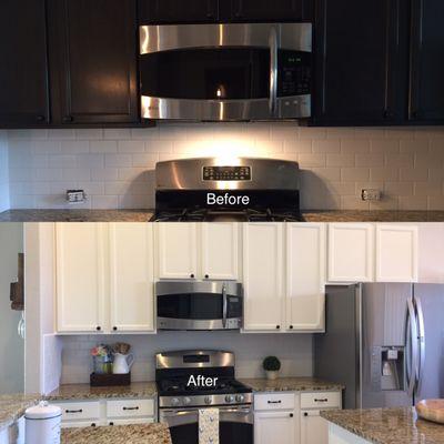 Before and after of kitchen cabinet renovation