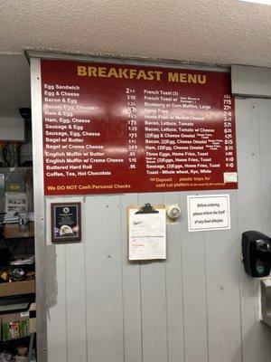 Breakfast menu