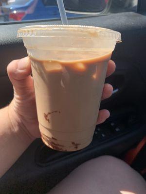 12 Oz Iced mocha ... definitely could improve on coffee. Not sweet and tasted very watered down.