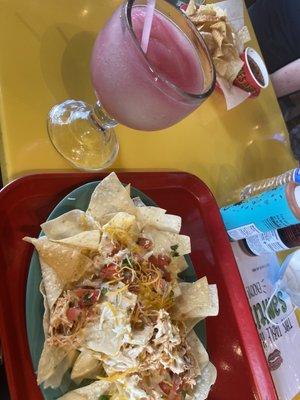 Shredded Chicken Nachos and Sangria Swirl Margarita