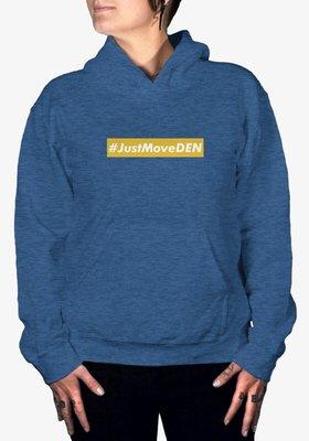 Our classic #JustMoveDEN hoodie in heather blue