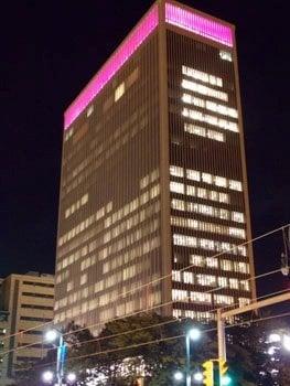 The top floor of One M&T Plaza basked in pink light to honor National Breast Cancer Awareness Month (NBCAM).