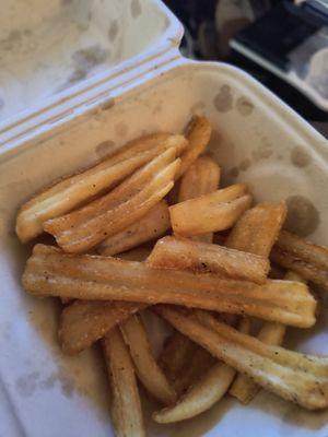 The French fries were hard cold and not even seasoned what the heck