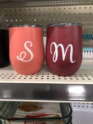 Super cute, monogrammed insulated wine cups with lids.