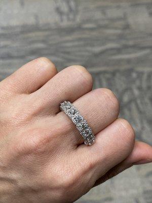 We remade a new diamond ring from our client's previous wedding band that she rarely wore.