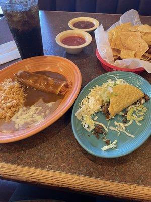 Chicken Enchilada and Beef Taco