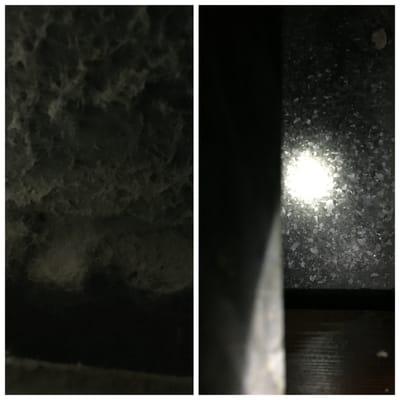 Before and after photo of cold air return cleaning.