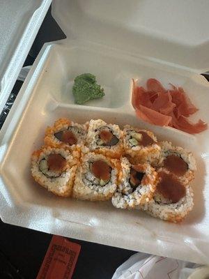 Spicy Tuna Roll - the tuna looked gray under those dabs of sauce