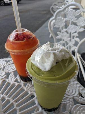 Passion strawberry and mango matcha