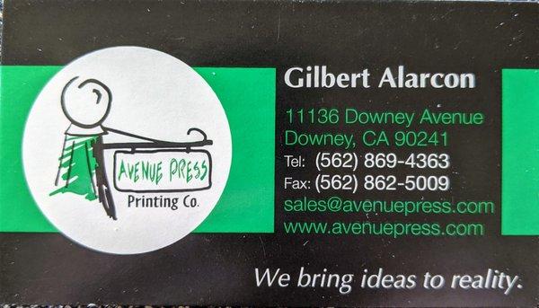 Front of business card