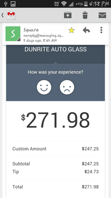 My so call receipt from Dunrite Auto Glass... very professional dont you think? Doesn't even include everything. ...