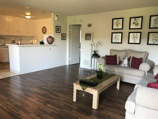 Our spacious one and two bedroom apartments have newly renovated wood flooring!