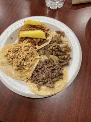 Carne Asada, Pollo, Tripe and Chorizo Tacos