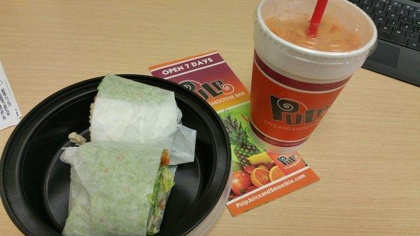 Asian chicken wrap. Elite Eight smoothie.