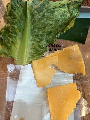 Dried cheese. Wilted lettuce.