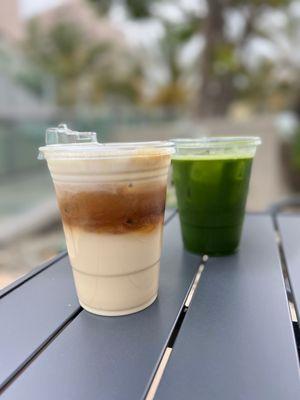 Cloud latte and macha tea