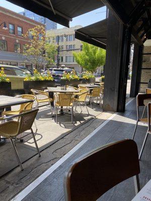 Open air seating is available in the sun or shade.