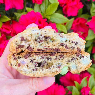 Cross section of Pastel M&M Chocolate Chip Cookie