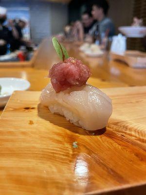 Scallop with chopped toro