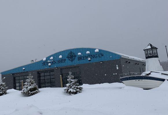 View from the road on a snowy day