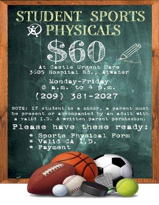 Student Sports Physicals are now available at our Castle Urgent Care! No appointment needed.